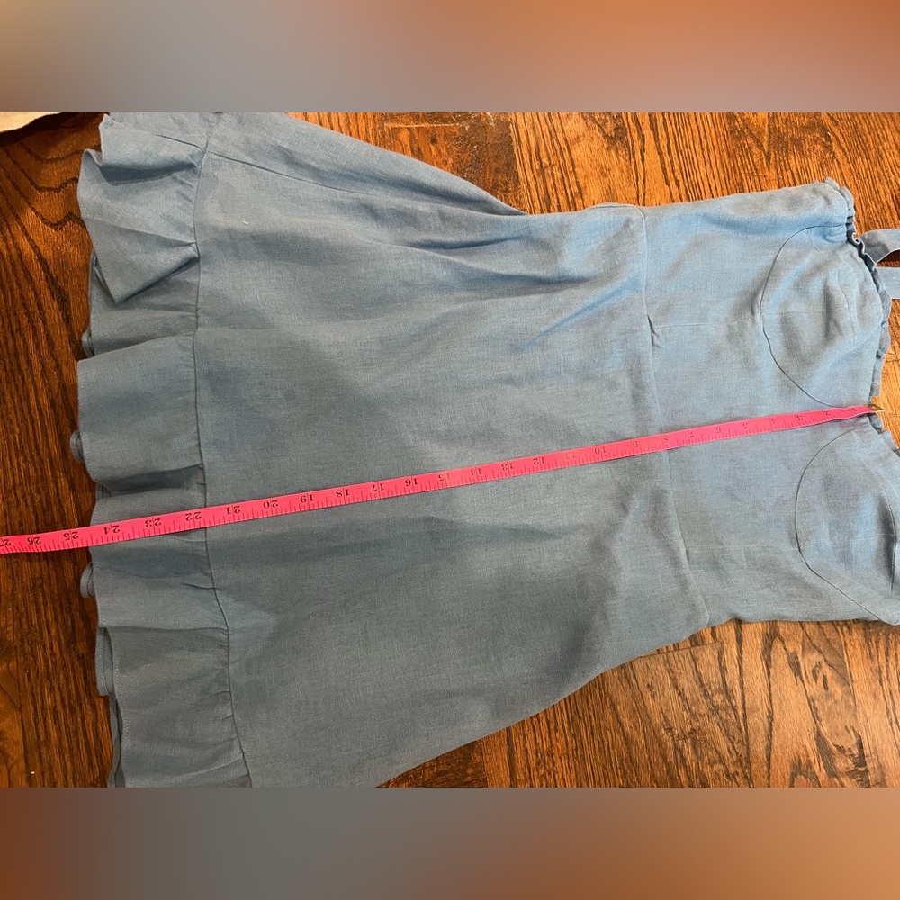 Blue Sleeveless Dress with Bow Straps - Picture 7 of 8